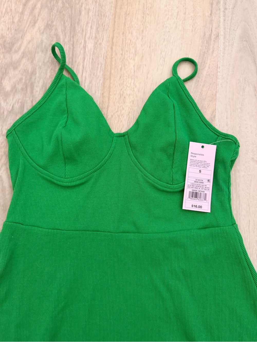 Green Ribbed Spaghetti-Strap Cami Dress - Small NWT Target